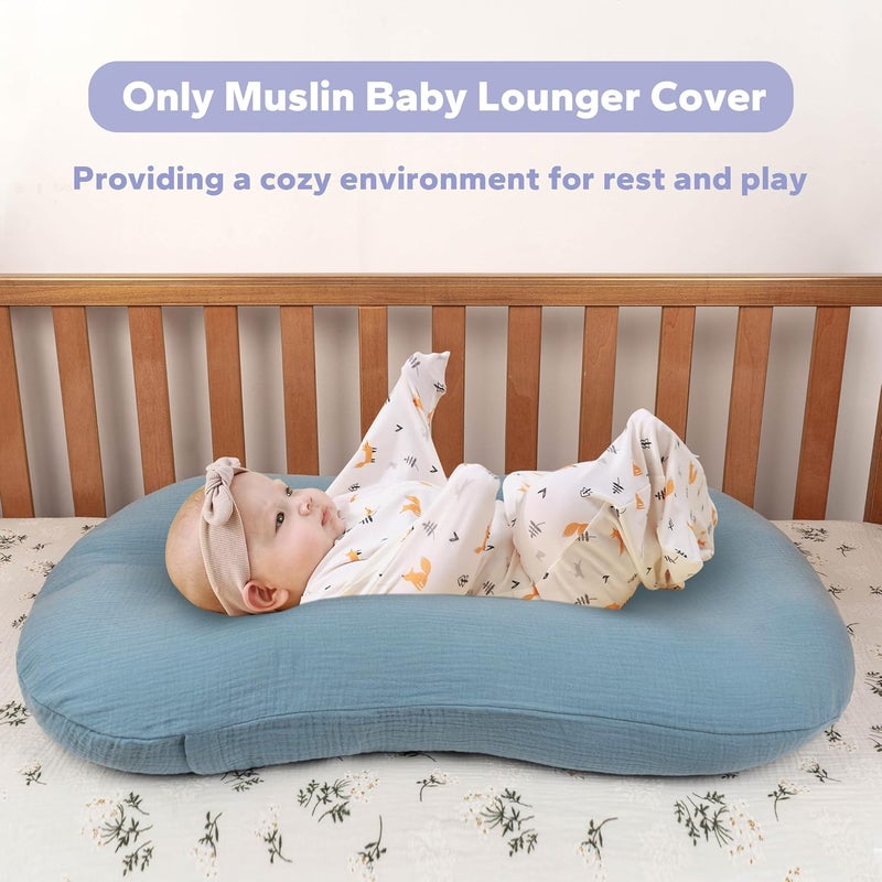 FUNUPUP Muslin Baby Lounger Cover Compatible with Snuggle Me Lounger, Infant Pillow Cover for Newborn, Removable Nest Slipcover for Boys and Girls, Only Cover, Blueberries & Blue - Image 2